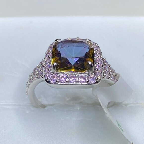 Yellow Rainbow Topaz Statement Ring RBP6657 Sparkling with Love Size 8 - Picture 2 of 6